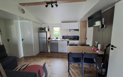 TRIGANO Nest 35.3 de 2024 bardage imitation bois avec terrasse fermée , 3 chambres