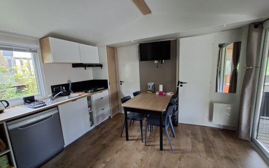 TRIGANO Nest 35.3 de 2024 bardage imitation bois avec terrasse fermée , 3 chambres